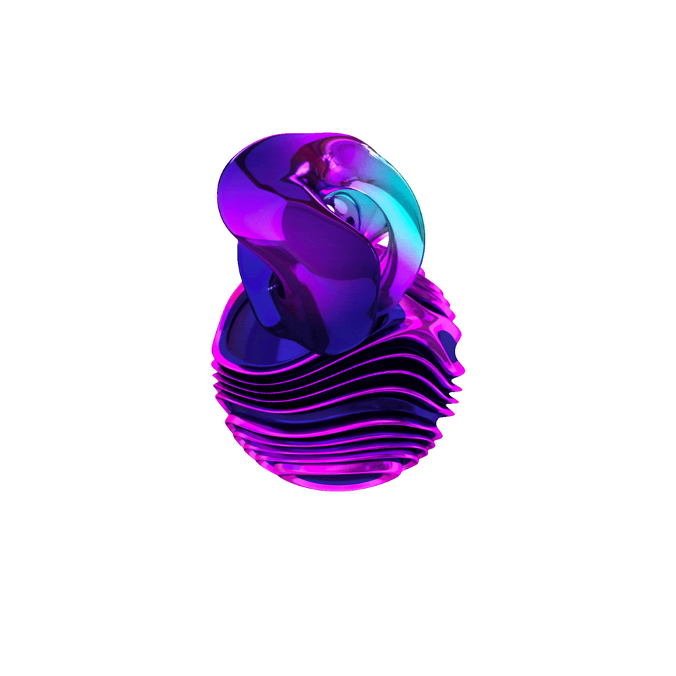 Glossy 3D object in purple, magenta and cyan tones
